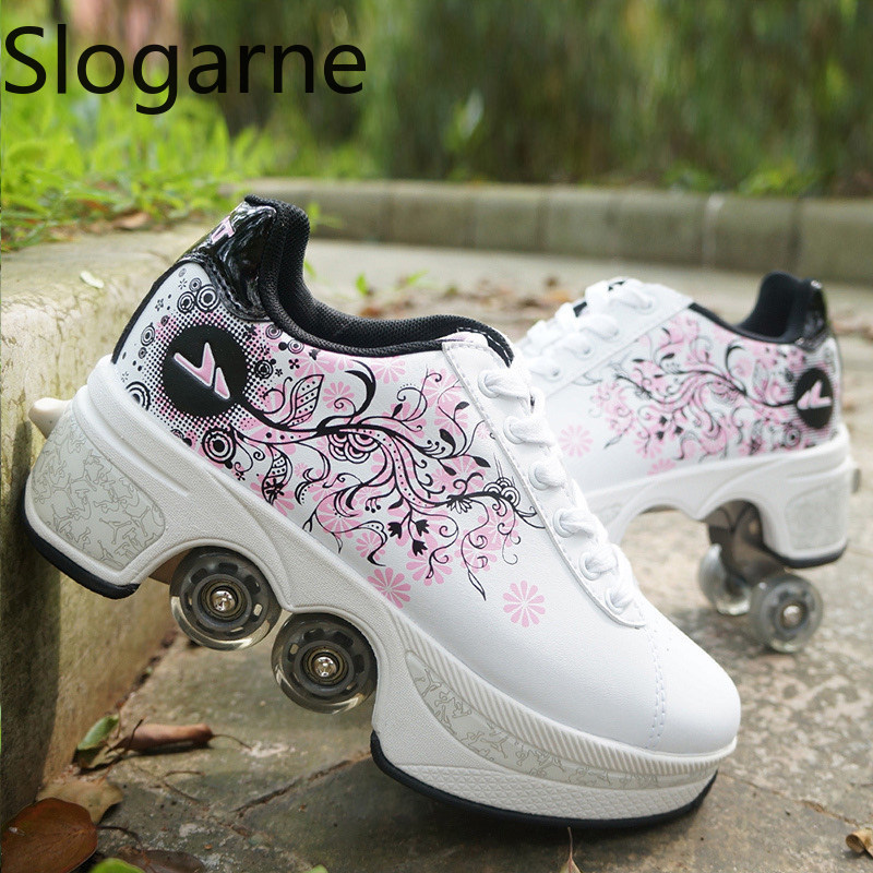 Men'S Shoes Casual Sneakers - Women 4 Wheels Deformation Roller Skates